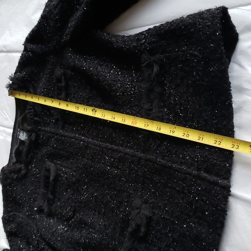 ALFANI New Jacket Blazer Topper Textured Tweed Wool Ribbon Trim Lurex BLACK NWT - Picture 15 of 17